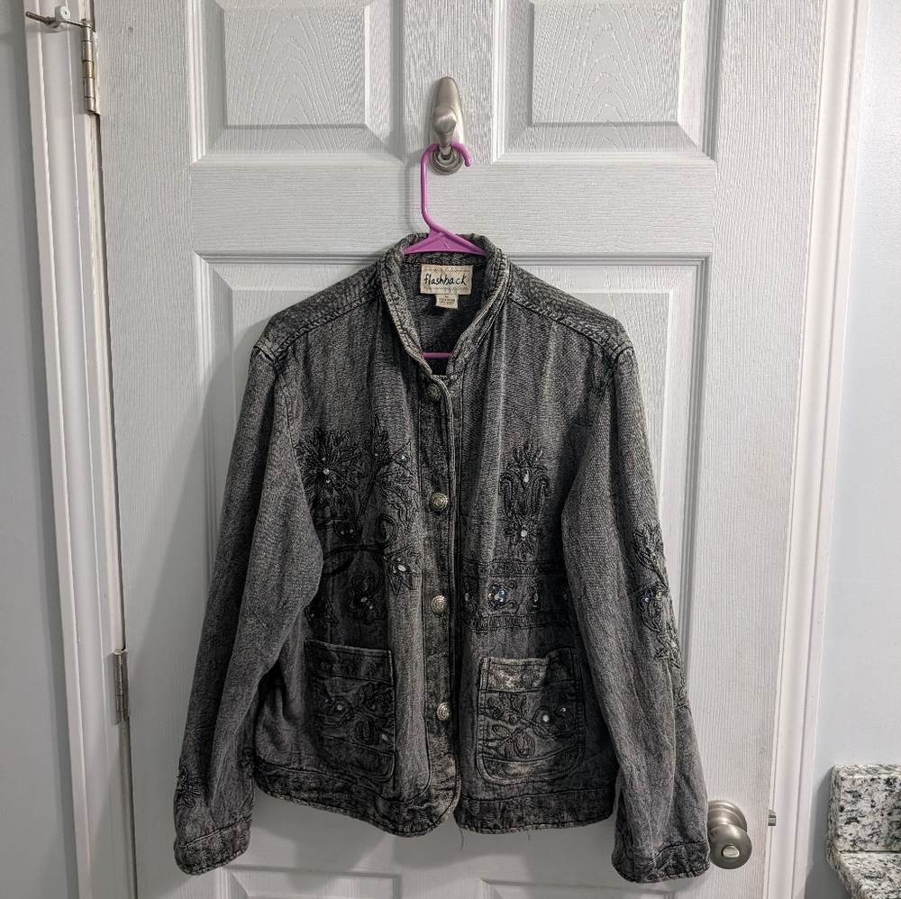 Vintage Y2K Flashback Womens Denim Jacket  Boho Grunge Embellished -‎ Size 1X